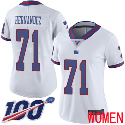 Women New York Giants #71 Will Hernandez Limited White Rush Vapor Untouchable 100th Season Football NFL Jersey